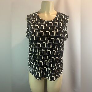 VTG PLISSE’ Sleeveless Crinkle Pleated Stretch Black Geometric Print Tank Top XL
